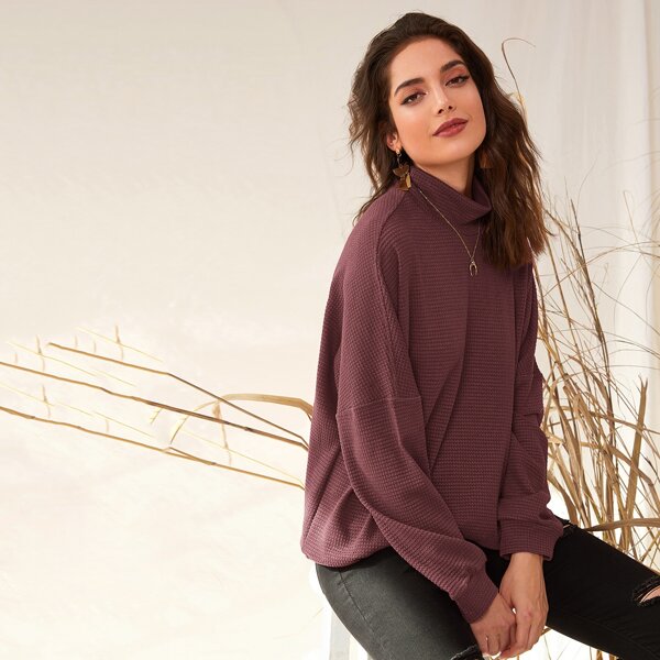 

Stand Collar Drop Shoulder Oversized Tee, Dusty pink
