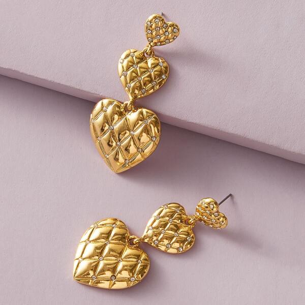 

1pair Rhinestone Engraved Heart Drop Earrings, Gold