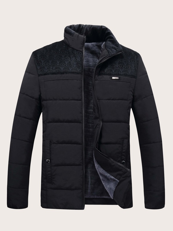 

Men Funnel Neck Sherpa Lined Puffer Coat, Black