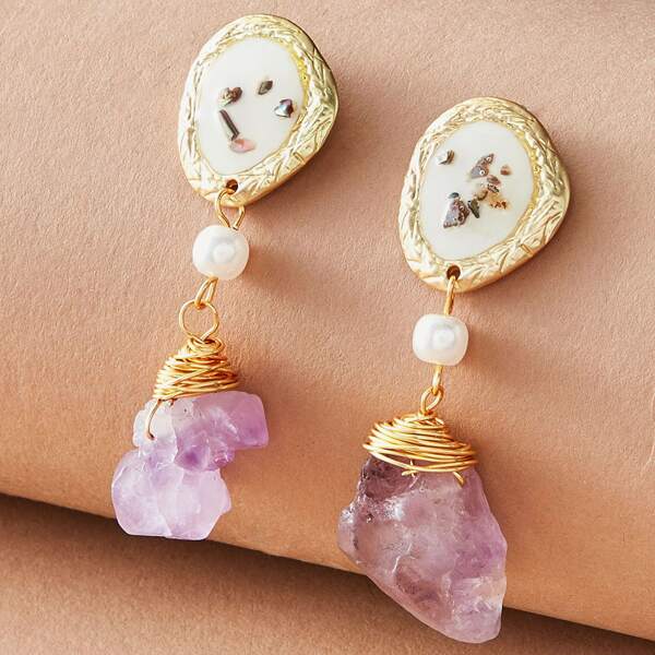 

1pair Pearl Decor Stone Drop Earrings, Multicolor
