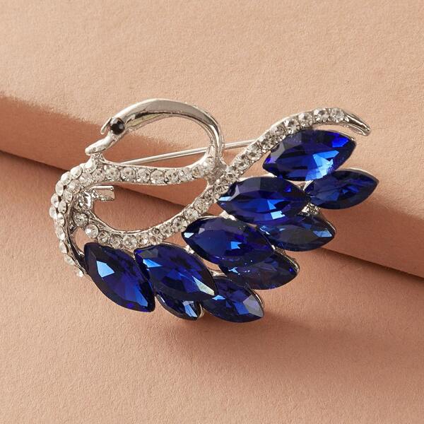 

Брошь в форме лебедя со стразами 1шт, Многоцветный