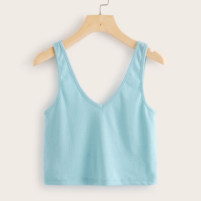 

Solid Rib-knit Tank Top, Blue