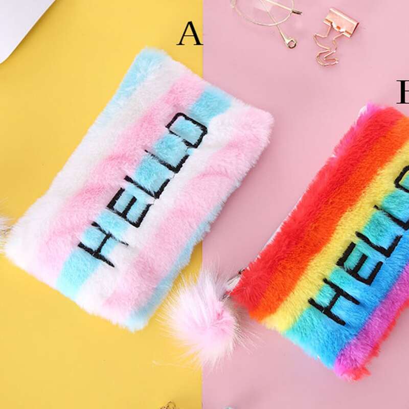 

1pc Letter Embroidered Stripe Plush Pencil Case