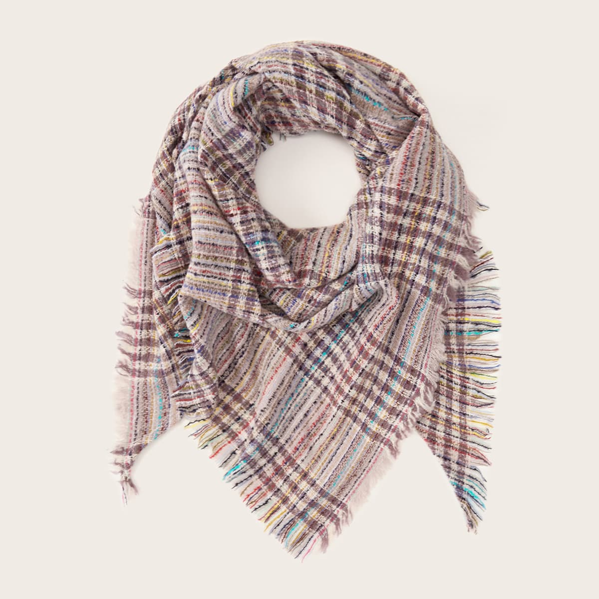 

Plaid Pattern Raw Hem Scarf, Multicolor