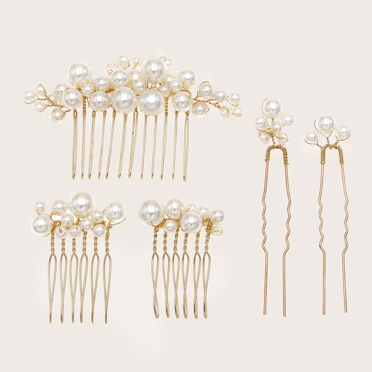 

5pcs Faux Pearl Decor Hair Accessories, Gold