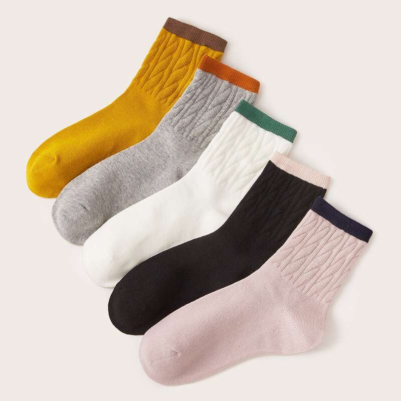 

5pairs Color Block Socks, Multicolor
