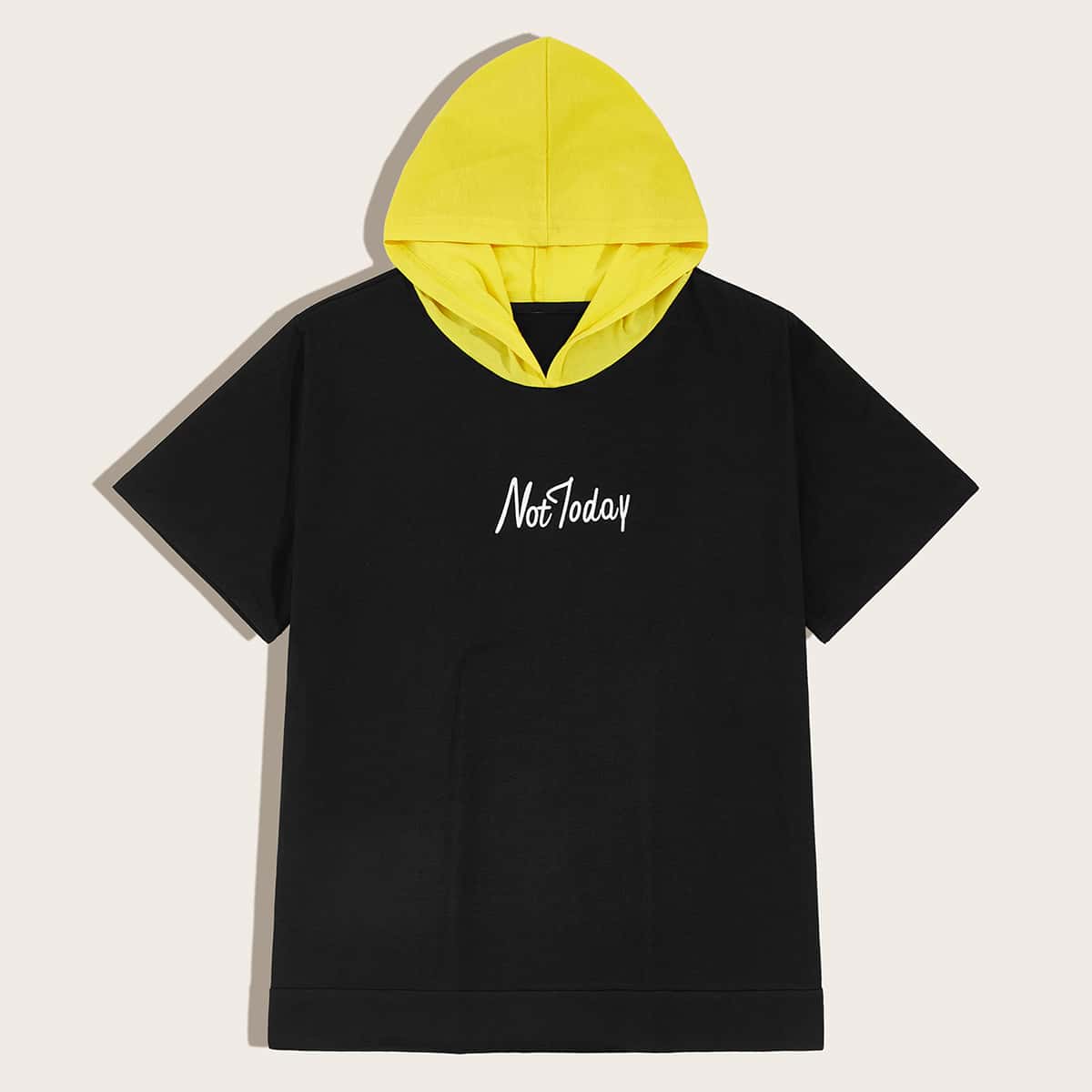 

Guys Letter Graphic Contrast Hooded Tee, Black