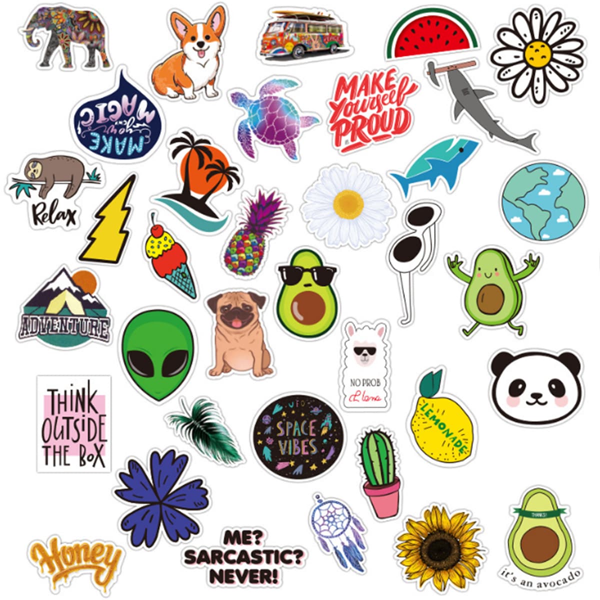 

40pcs Cartoon Animal & Plant Print Sticker, Multicolor