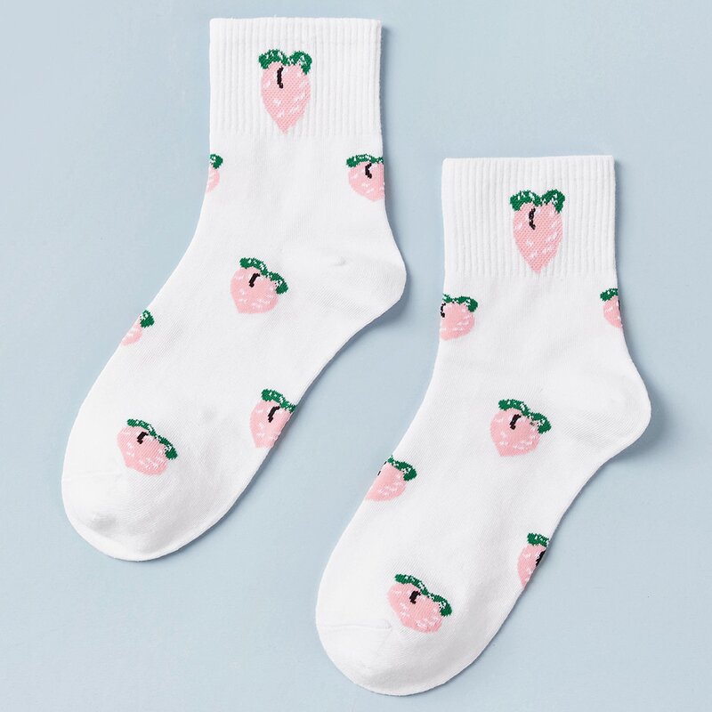 

1pair Fruit Pattern Socks, White