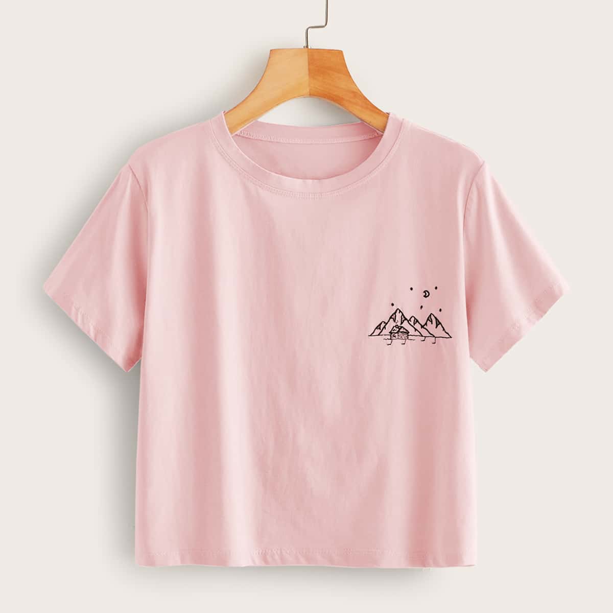 

Mountain Embroidery Short Sleeve Tee, Pink