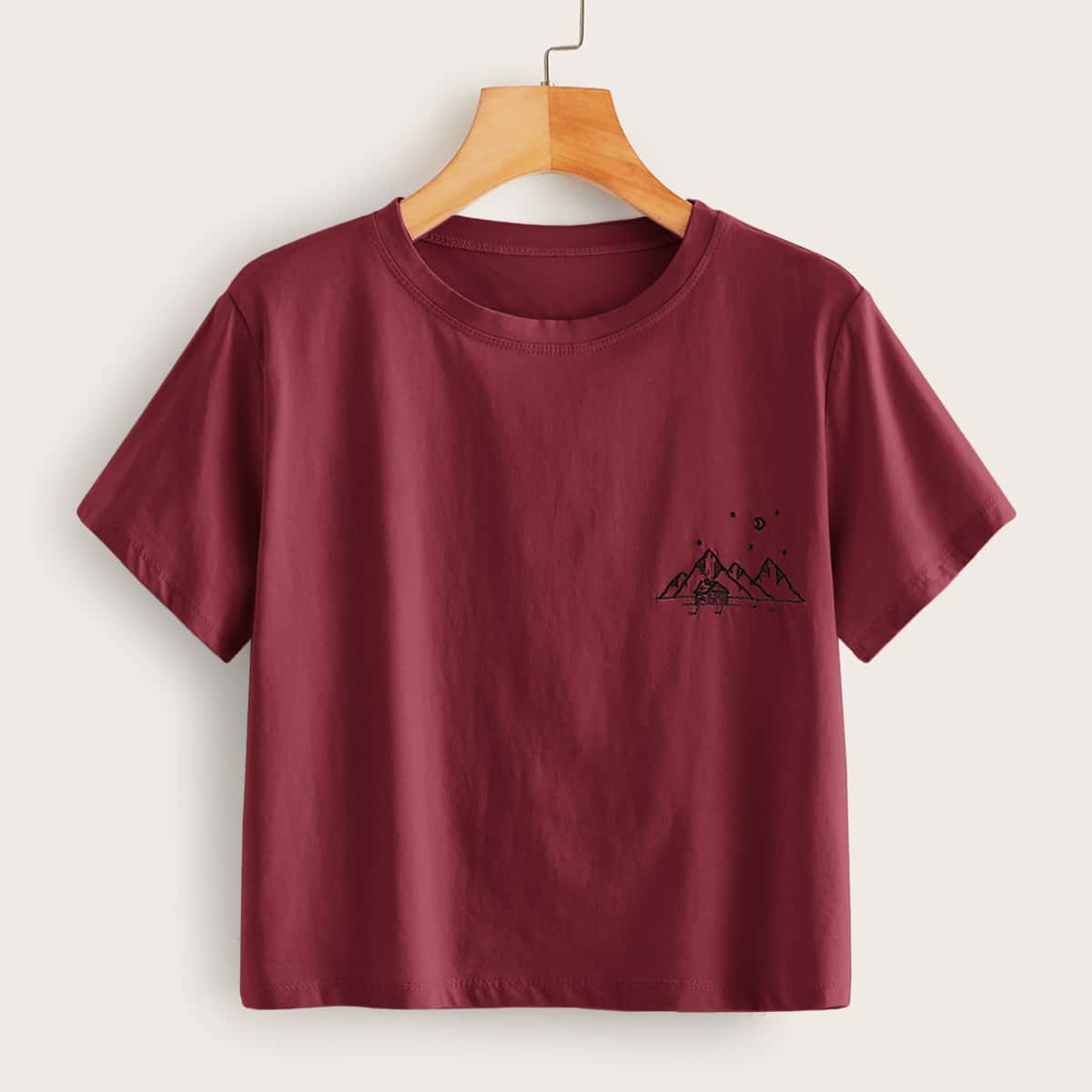 

Mountain Embroidery Short Sleeve Tee, Burgundy