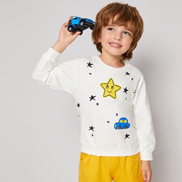 

Toddler Boys Star Print Rib-knit Trim Sweatshirt, White
