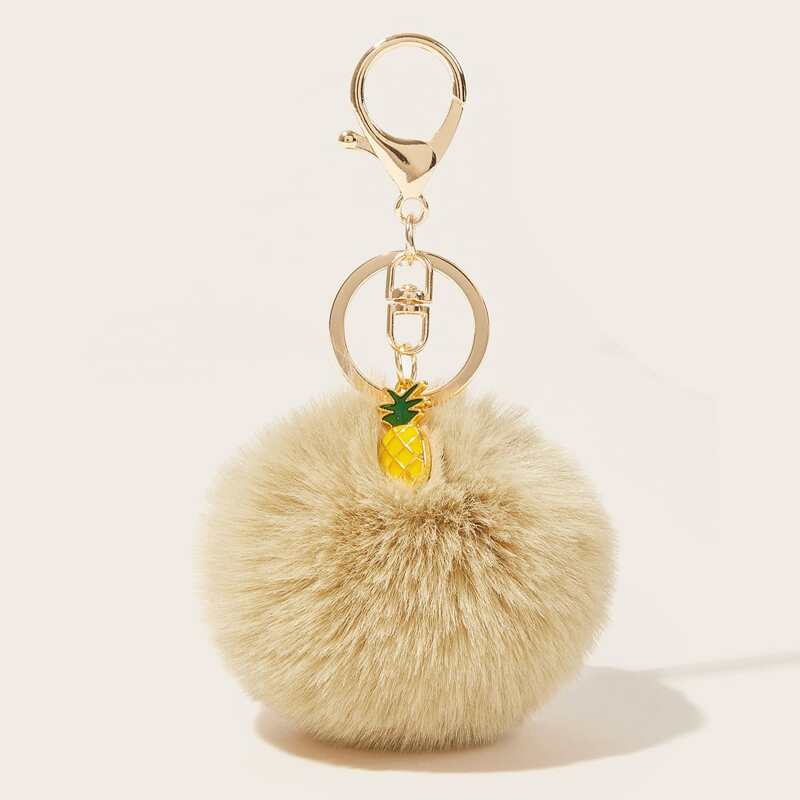 

Pom Pom Pineapple Charm Keychain, Khaki
