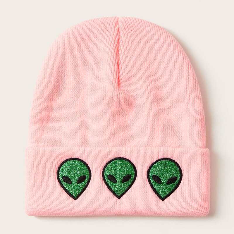 

Alien Decor Knitted Beanie, Pink