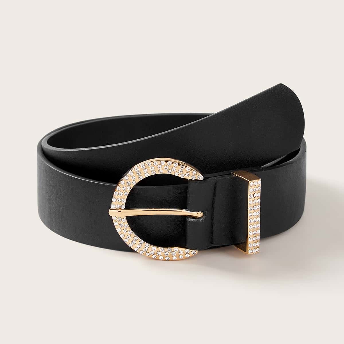 

Rhinestone Engraved Metal Buckle Belt, Black