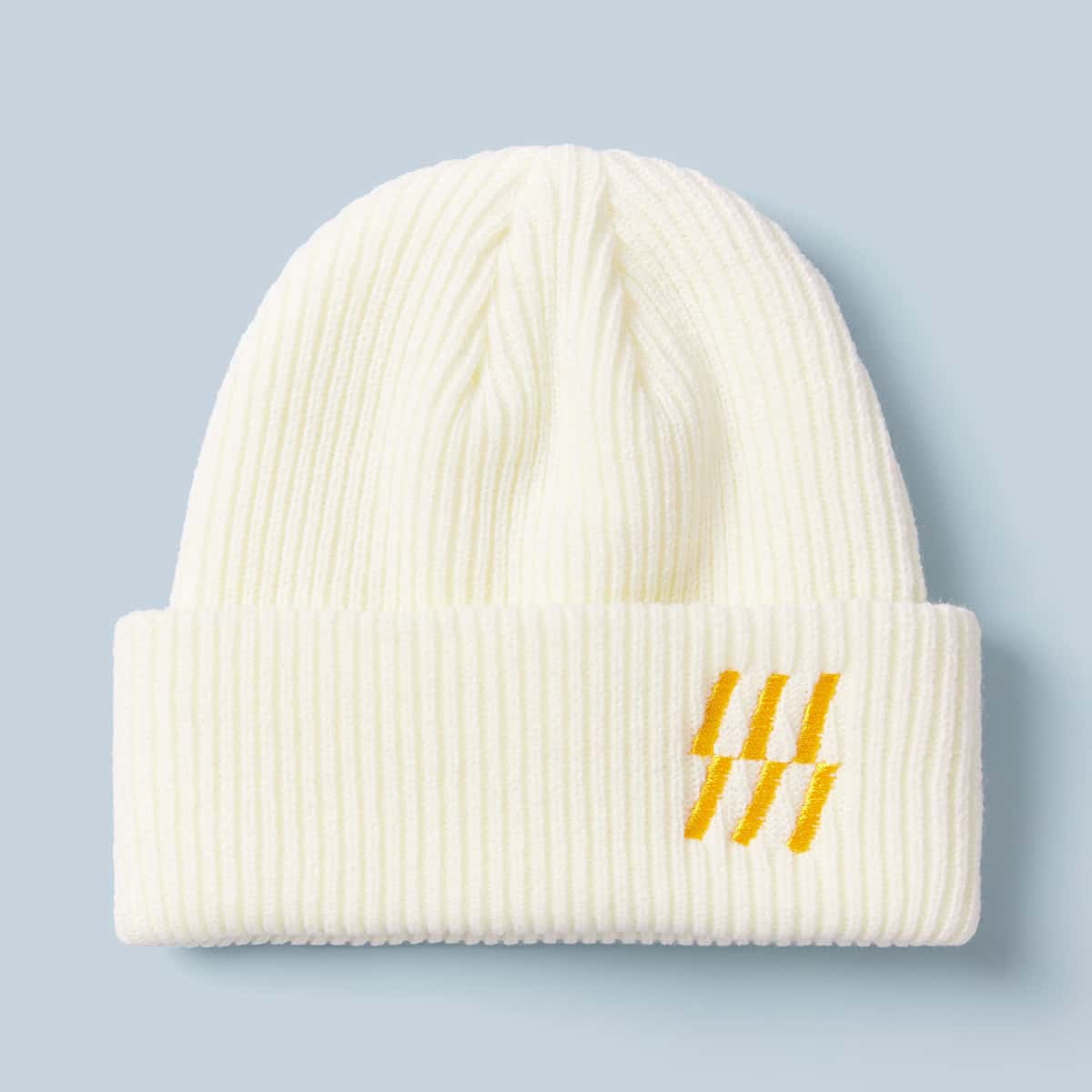 

Gold Embroidery Knitted Beanie, White