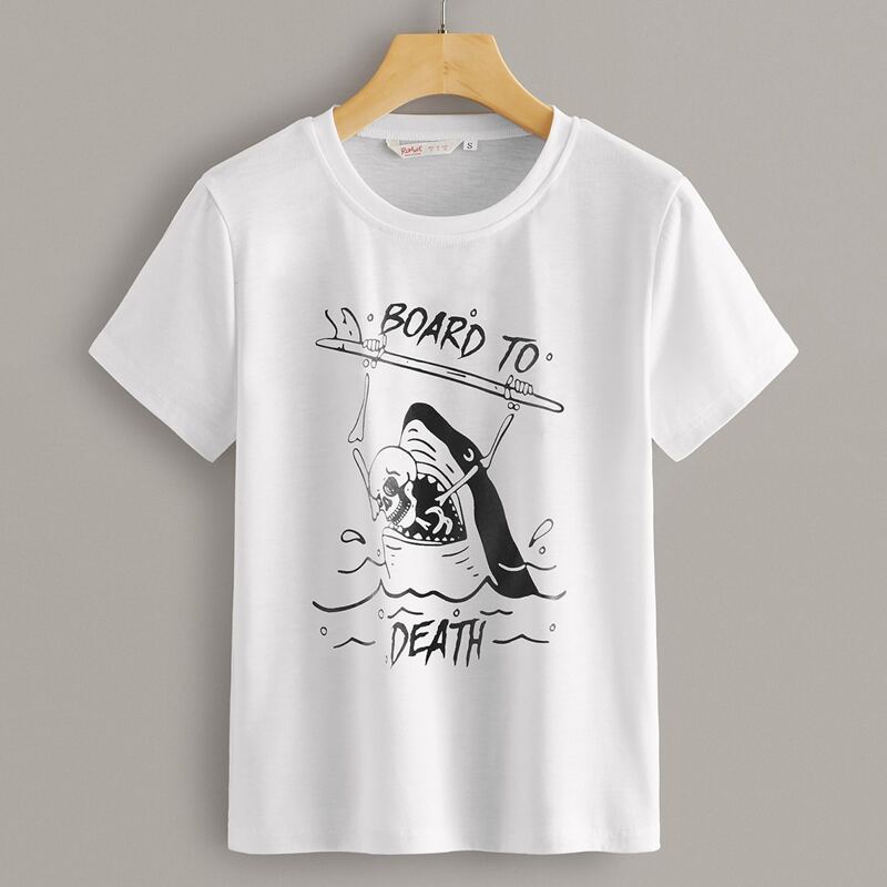 

Halloween Skull & Letter Graphic Tee, White