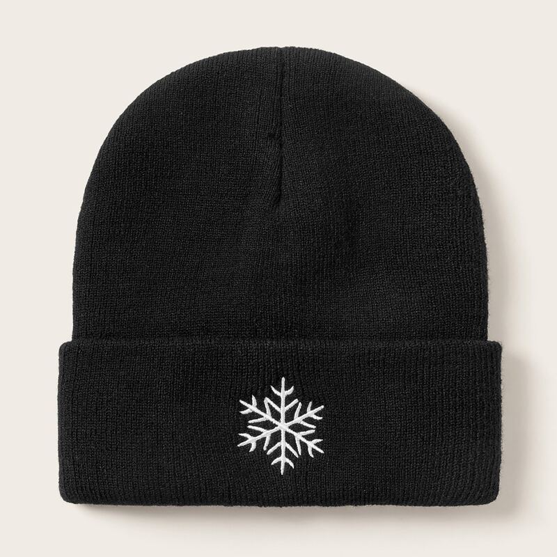 

Snowflake Embroidery Beanie, Black