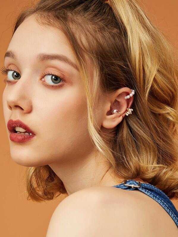 

3pcs Faux Pearl Decor Ear Cuff, Multicolor