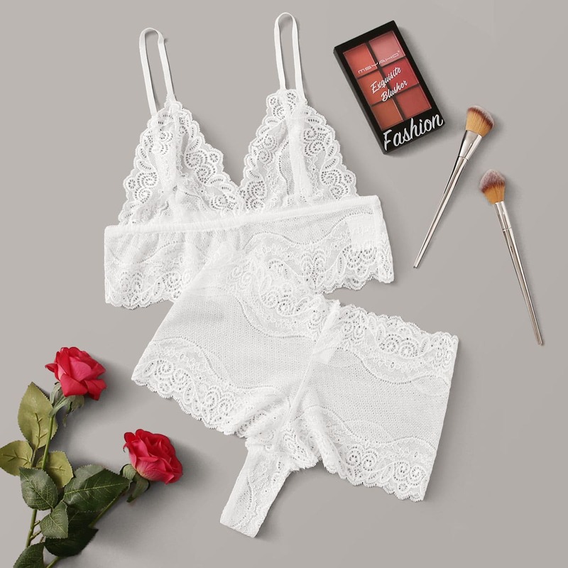 

Floral Lace Lingerie Set, White