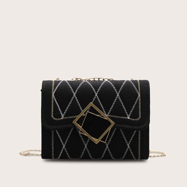 

Geometric Decor Stitch Detail Chain Bag, Black