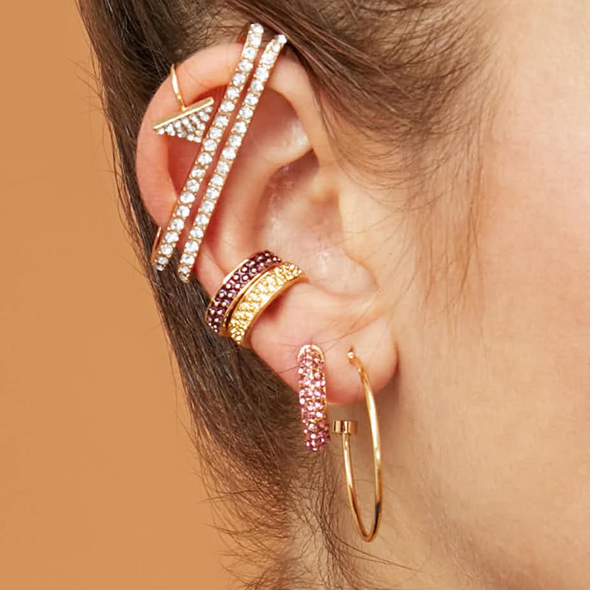 

11pcs Rhinestone Engraved Geometric Earrings, Multicolor