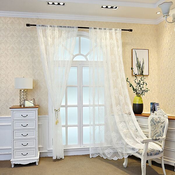 

1pc Embroidery Sheer Curtain, White