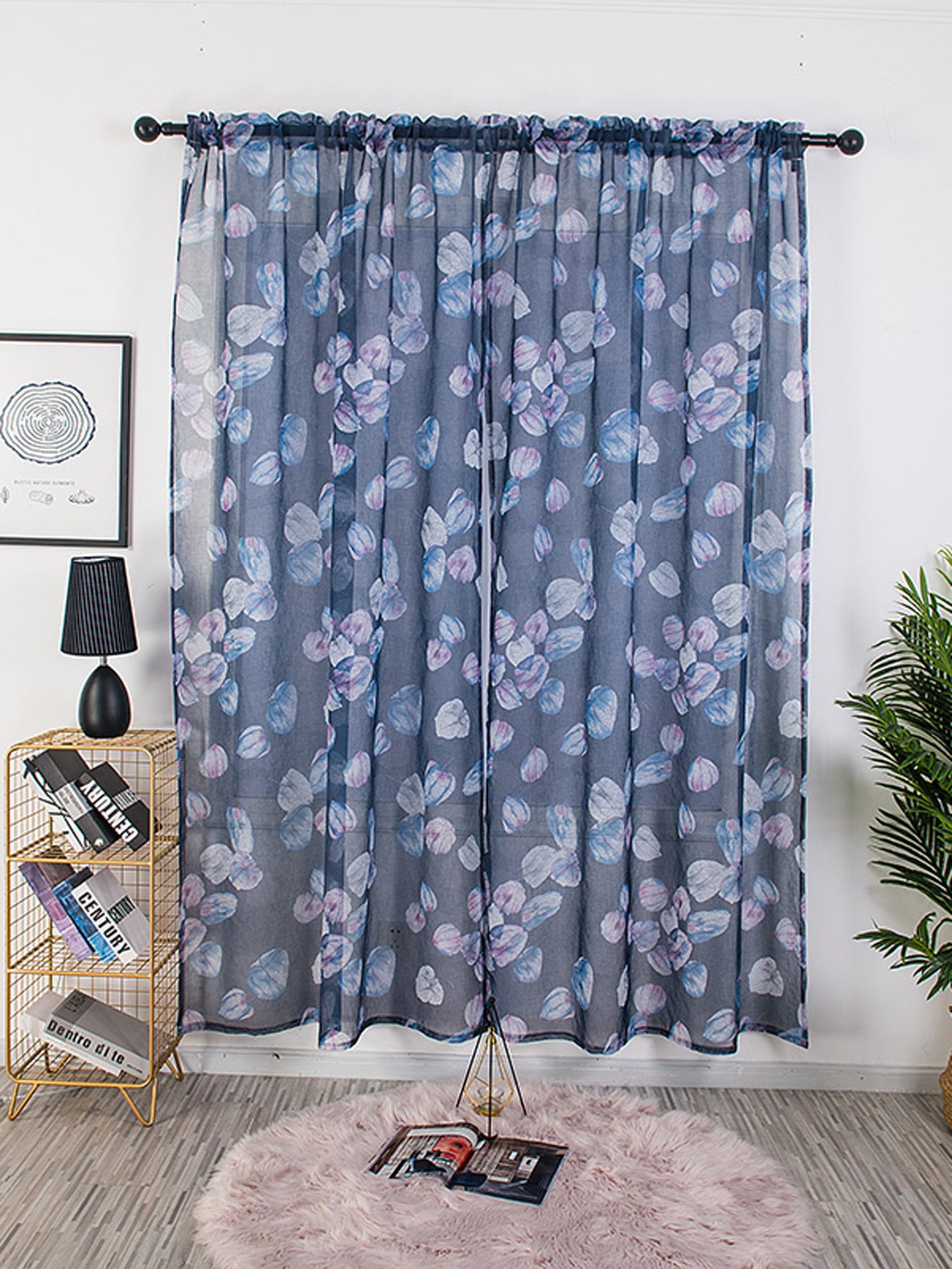 1pc Flower Print Rod Pocket Curtain Multicolor Shein Com