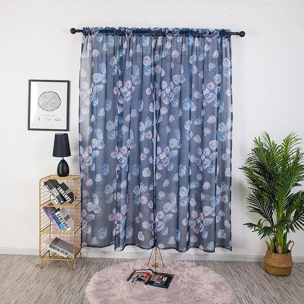 

1pc Flower Print Rod Pocket Curtain, Multicolor