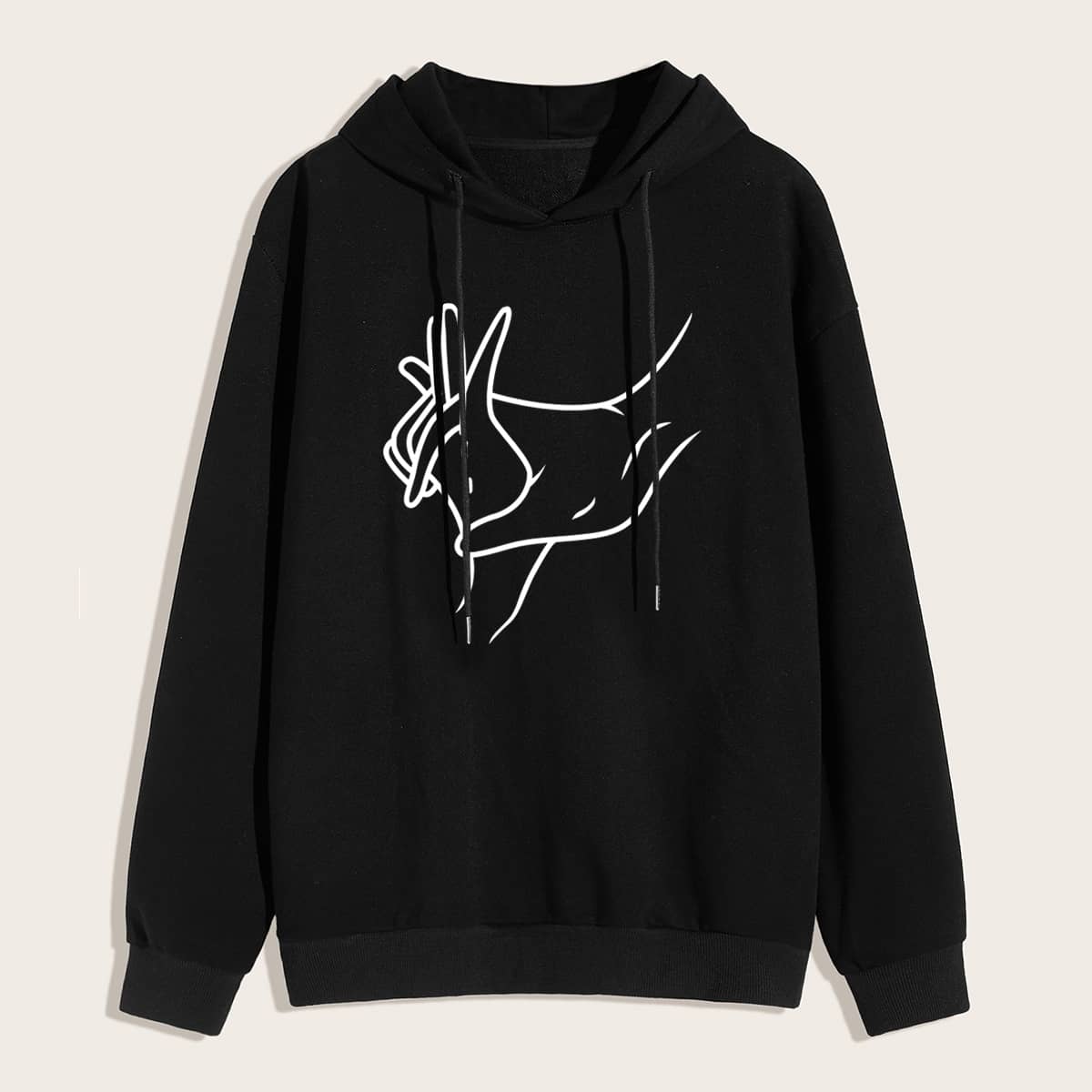

Guys Hands Print Drawstring Hoodie, Black