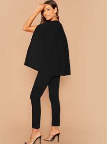 SHEIN Privé Double Breasted Cape Blazer & Tailored Trousers Set - Black - View 2