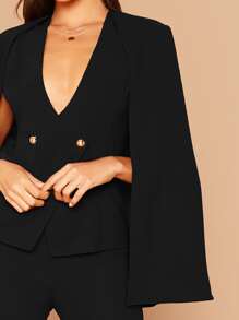 SHEIN Privé Double Breasted Cape Blazer & Tailored Trousers Set - Black - View 4