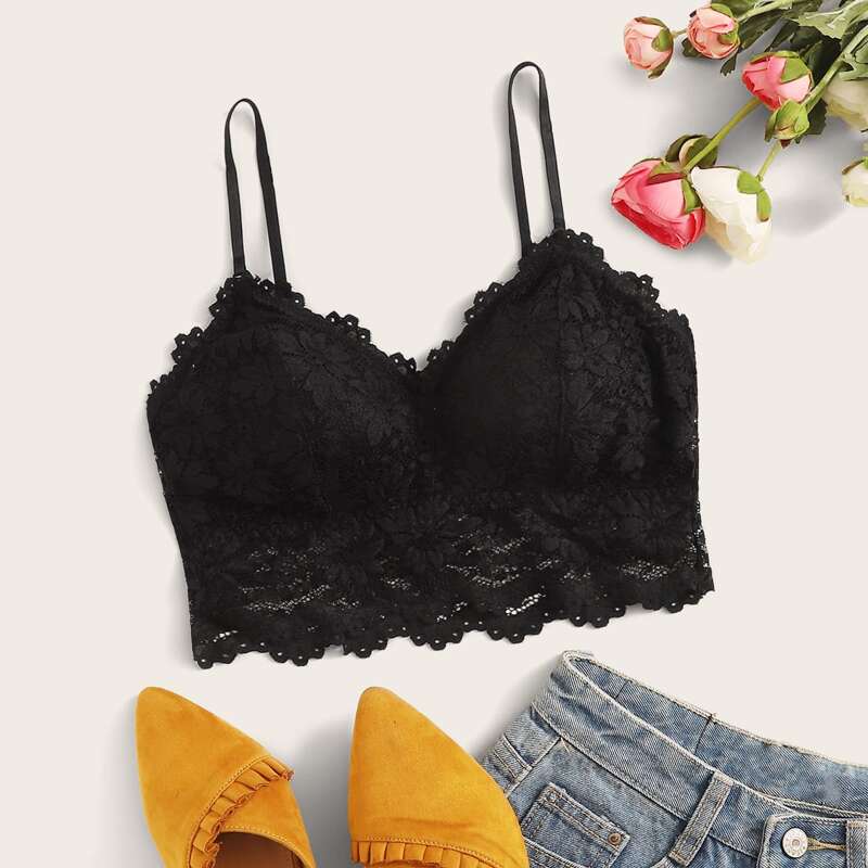 

Solid Lace Crop Cami Top, Black