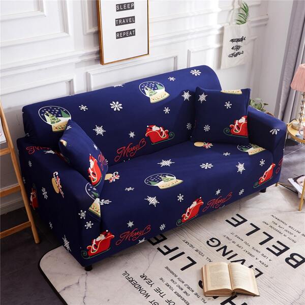 

1pc Christmas Cartoon Pattern Stretchy Sofa Cover, Multicolor