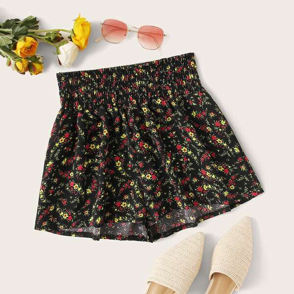 

Elastic Waist Ditsy Floral Print Shorts, Multicolor