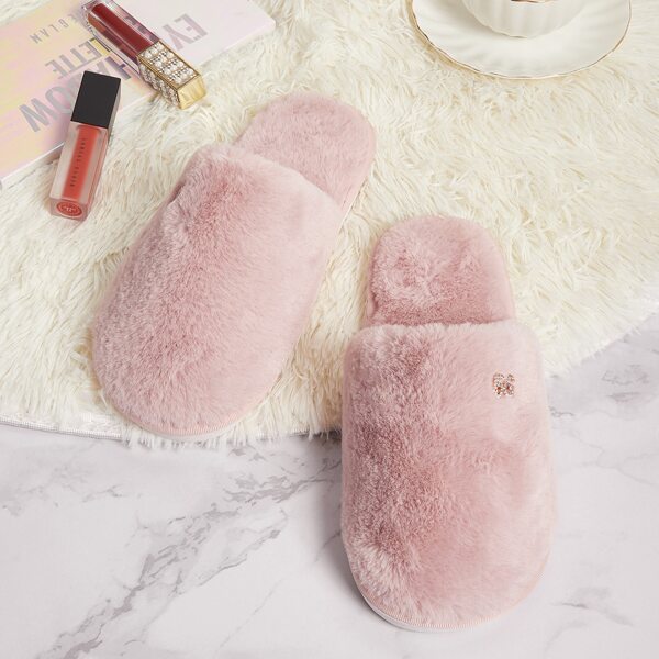 

Rhinestone Decor Fluffy Slippers, Pink