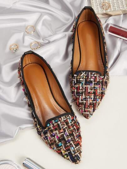 Point Toe Tweed Flats