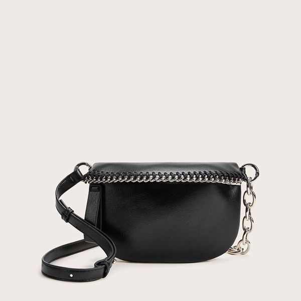 

Chain Decor Zip Back Fanny Pack, Black