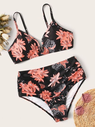 Floral High Waist Bikini Set