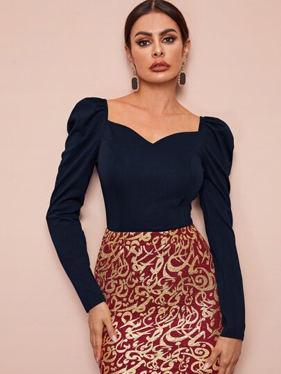 Sweetheart Neck Puff Sleeve Blouse