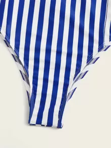 SHEIN Swim Striped Belted One Piece Swimsuit - Royal Blue - View 6