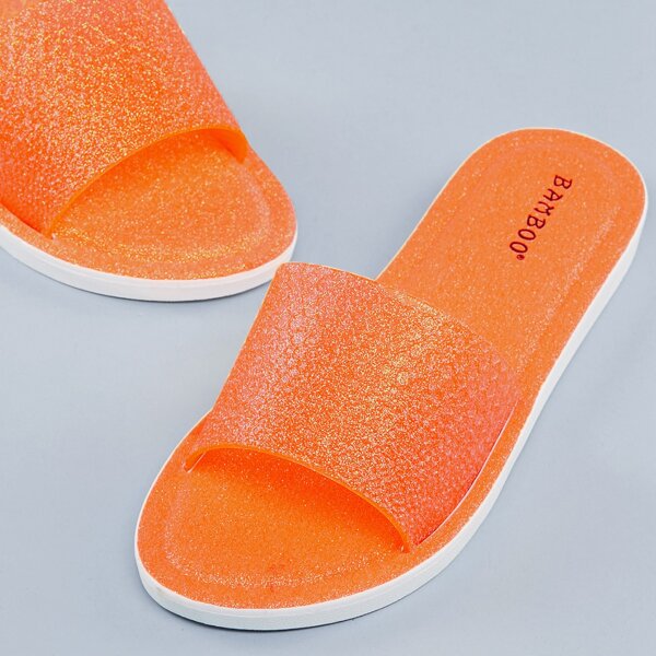 

Neon Glitter Jelly Open Toe Slide Sandals, Orange neon