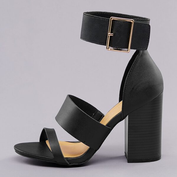 

Ankle Strap Open Toe Stacked Heel Sandals, Black