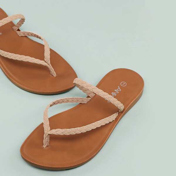 

Intertwined Y-Strap Flat Sandals, Beige