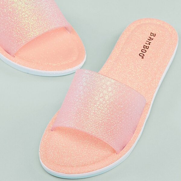 

Open Toe Glitter Flat Slide Sandals, Pink bright