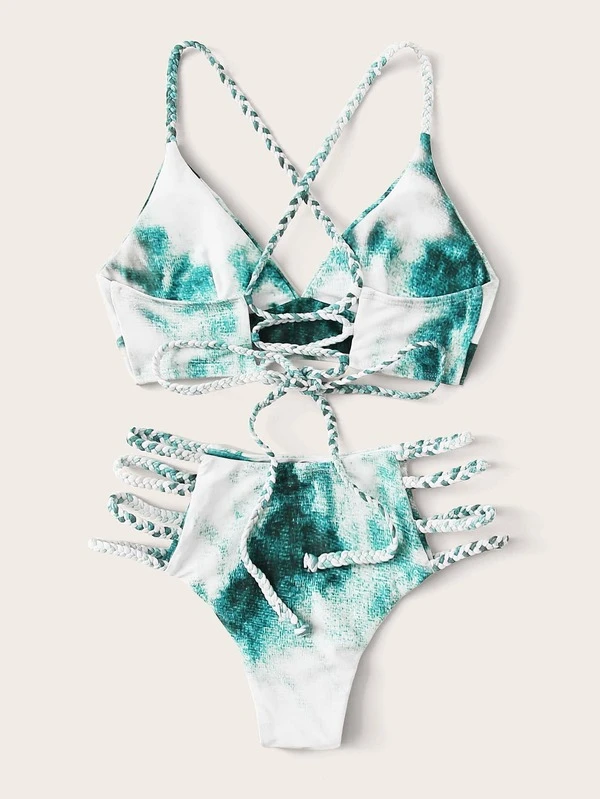 Tie Dye Lace Up Back Bikini Swimsuit Shein Usa