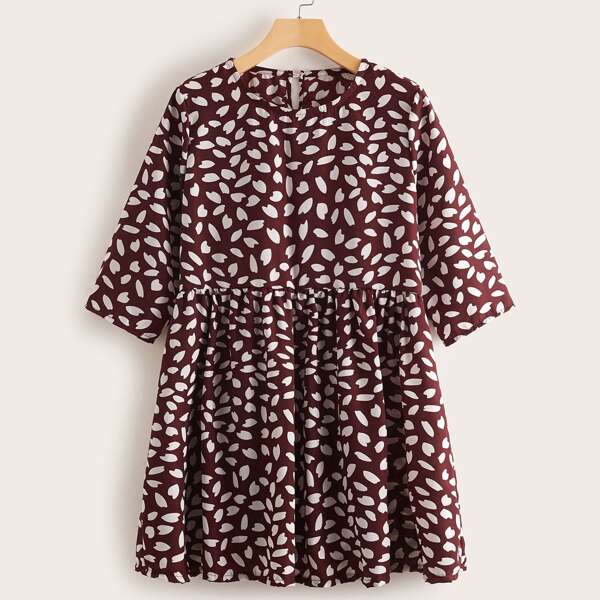 

All Over Print Keyhole Back Smock Dress, Multicolor