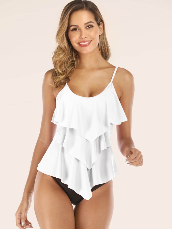 

Tiered Layer Tankini Set, Black and white
