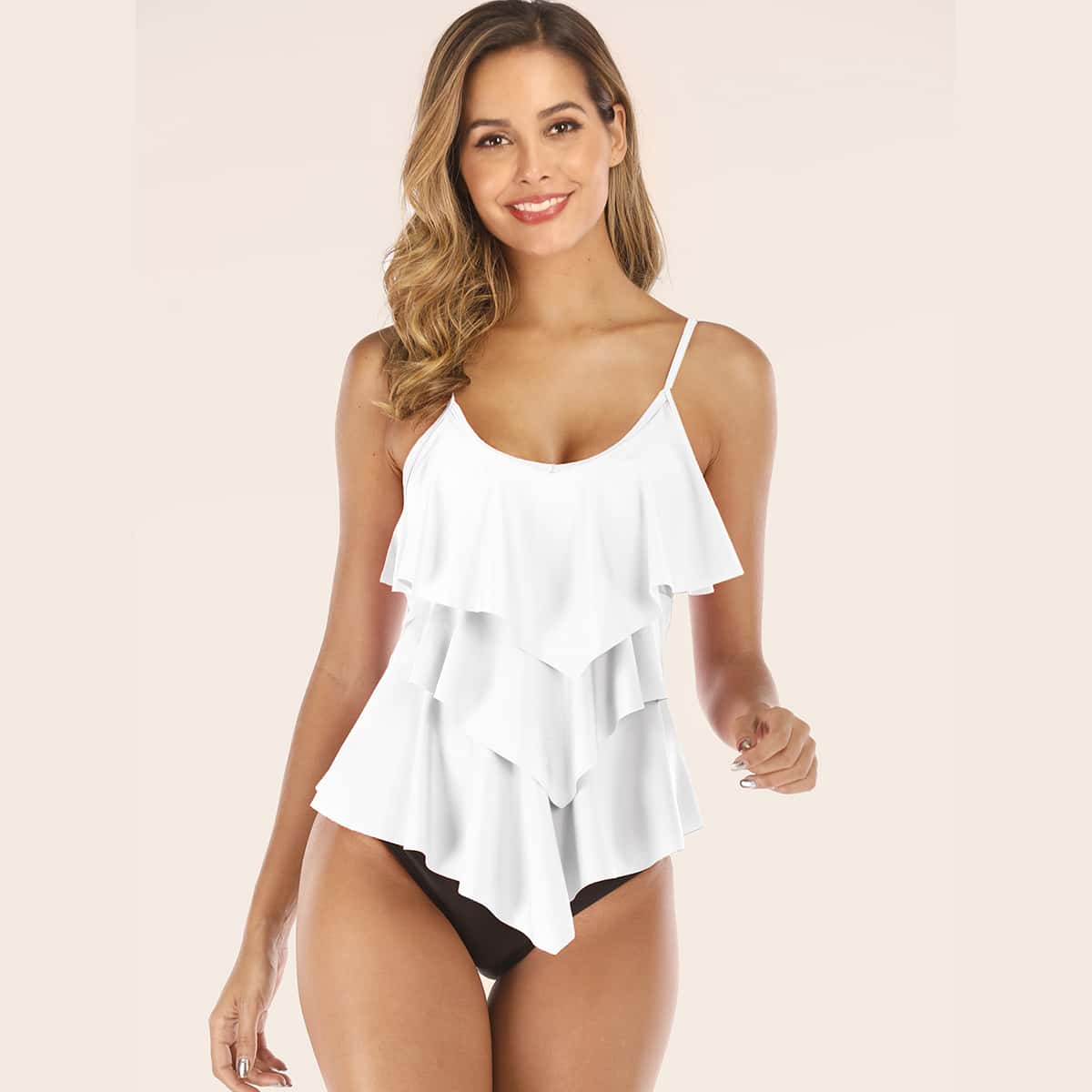 

Tiered Layer Tankini Set, Black and white