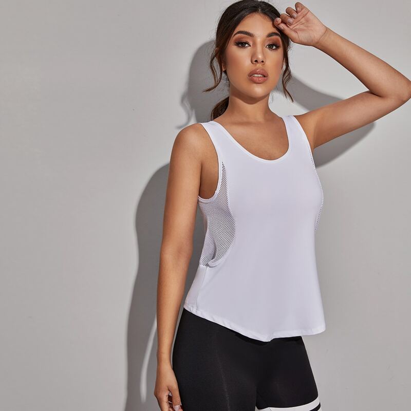 

Contrast Fishnet Scoop Neck Tank Top, White